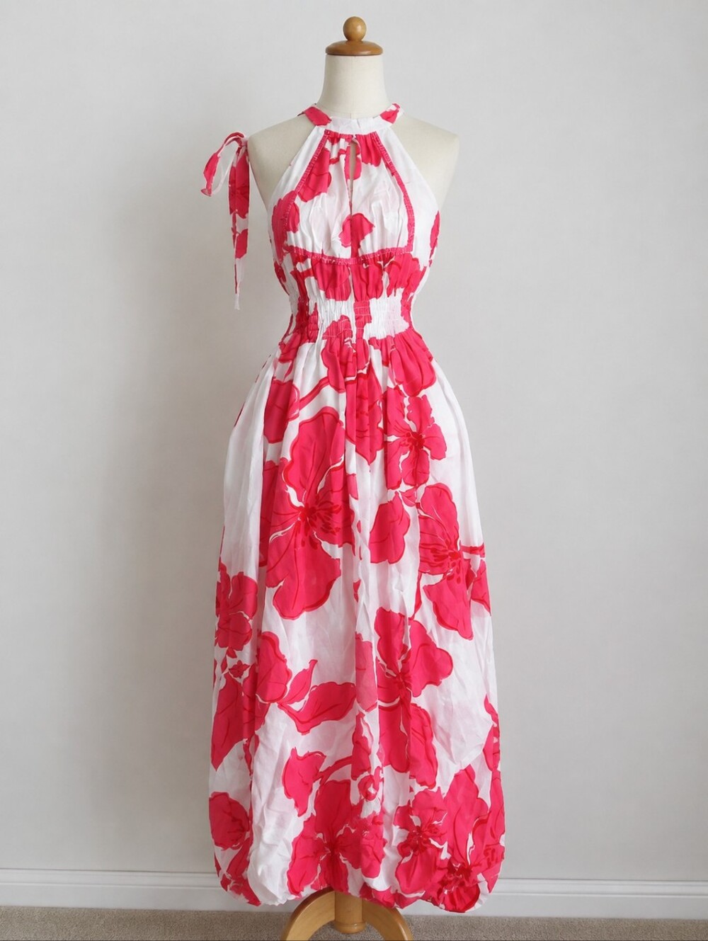 Pink Floral Halter Maxi Dress
